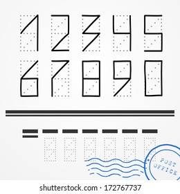 Hand Drawn Zip Code Numbers With Blue Postal Stamp