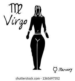 Hand drawn zodiac constellations symbol and sign Virgo, Mercury illustration picture planet and symbol written name. Usable for mystic occult palmistry and witchcraft alchemy. Vector 