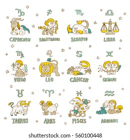 Hand drawn Zodiac icon set - vector illustration