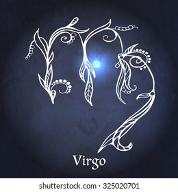 Hand drawn Zodiac sign Aries by flower pattern in vintage style.