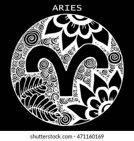 Hand drawn. Zodiac sign aries. Vector illustration