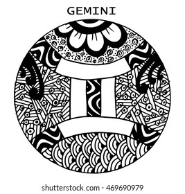 Hand drawn. Zodiac sign Gemini. Vector illustration