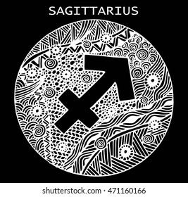 Hand drawn. Zodiac sign sagittarius. Vector illustration