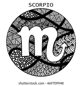 Hand drawn zodiac sign scorpio, vector illustration