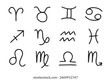 Hand drawn zodiac signs. Doodle Esoteric symbol set. Astrology clipart design Elements . Vector illustration