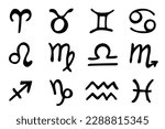 Hand drawn zodiac signs Esoteric symbol doodle set Astrology clipart Elements for design