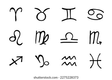 Hand drawn zodiac signs Esoteric symbol doodle set Astrology clipart Elements for design