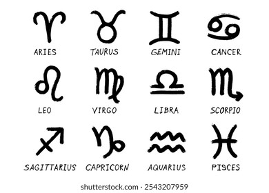 Dibujado a mano signos del zodiaco Símbolo esotérico doodle set Astrología Clipart Elementos para el diseño