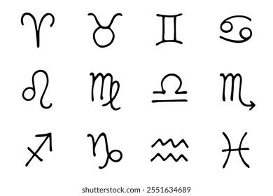 Hand drawn zodiac signs Esoteric symbol doodle set Astrology clipart Elements for design
