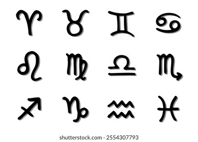 Hand drawn zodiac signs Esoteric symbol doodle set Astrology clipart Elements for design