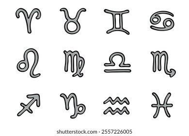 Hand drawn zodiac signs Esoteric symbol doodle set Astrology clipart Elements for design