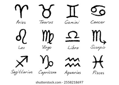 Hand drawn zodiac signs Esoteric symbol doodle set Astrology clipart Elements for design