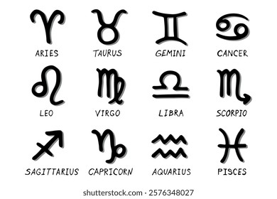 Hand drawn zodiac signs Esoteric symbol doodle set Astrology clipart Elements for design