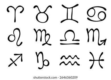 Hand drawn zodiac signs Esoteric symbol doodle set Astrology clipart Elements for design