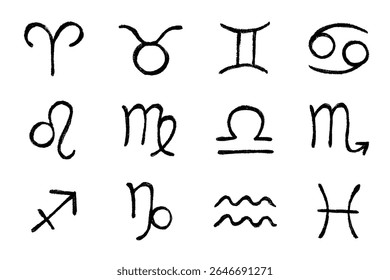 Hand drawn zodiac signs Esoteric symbol doodle set Astrology clipart Elements for design
