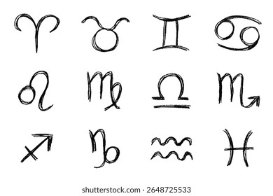 Hand drawn zodiac signs Esoteric symbol doodle set Astrology clipart Elements for design