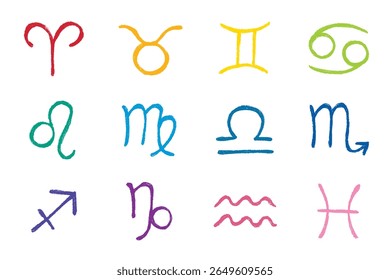 Hand drawn zodiac signs Esoteric symbol doodle set Astrology clipart Elements for design