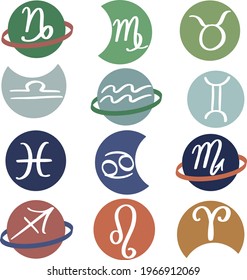 Hand drawn zodiac signs, isolated  horoscope set symbols, childish flat style