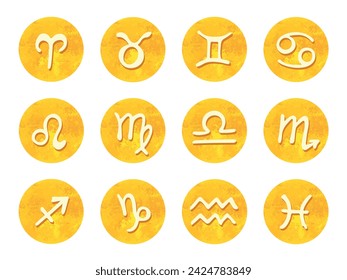 Hand drawn zodiac signs in round frames Esoteric doodle set Astrology clipart Elements for design