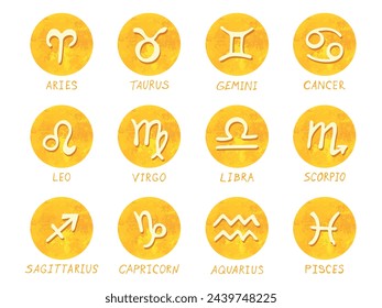 Hand drawn zodiac signs in round frames Esoteric doodle set Astrology clipart Elements for design