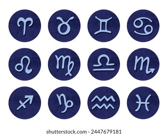 Hand drawn zodiac signs in round frames Esoteric doodle set Astrology clipart Elements for design