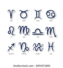 Hand drawn zodiac signs set. Astrological mystical symbols, icons. Horoscope. Stickers. Vector illustration