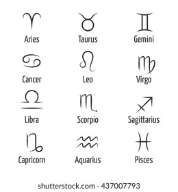 Hand drawn zodiac vector symbols. Horoscope zodiac constellation illustration and virgo leo and sagittarius zodiac sign