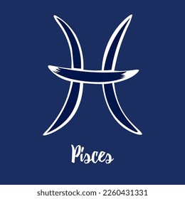 Hand drawn Zodiak signs. Blue pisces zodiac icons on a blue background. Astrological symbols of the zodiac. 