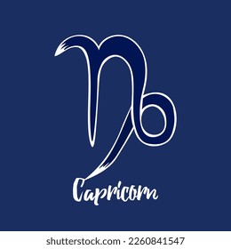 Hand drawn Zodiak signs. Blue capricorn zodiac icons on a blue background. Astrological symbols of the zodiac.