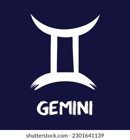 Hand drawn Zodiak signs. White Gemini zodiac icons on a blue background. Astrological symbols of the zodiac. 