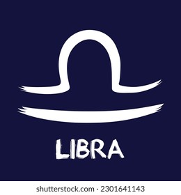Hand drawn Zodiak signs. White Libra zodiac icons on a blue background. Astrological symbols of the zodiac. 