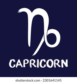 Hand drawn Zodiak signs. White Capricorn zodiac icons on a blue background. Astrological symbols of the zodiac. 