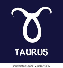 Hand drawn Zodiak signs. White Taurus zodiac icons on a blue background. Astrological symbols of the zodiac. 