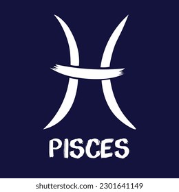 Hand drawn Zodiak signs. White Pisces zodiac icons on a blue background. Astrological symbols of the zodiac. 