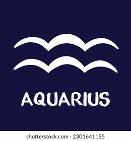 Hand drawn Zodiak signs. White Aquarius zodiac icons on a blue background. Astrological symbols of the zodiac. 