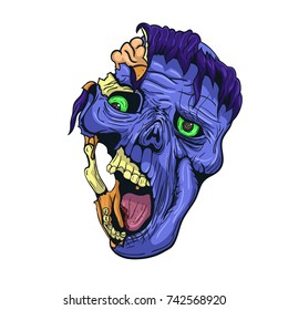 Hand Drawn Zombie Face with Brain. Vector illustration