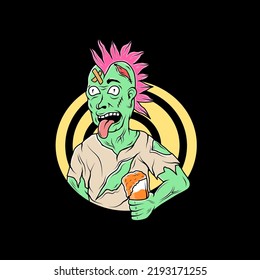 Hand drawn zombies punk holding beer illustration