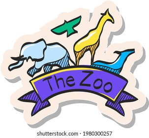 Hand drawn Zoo gate icon in sticker style vector illustration