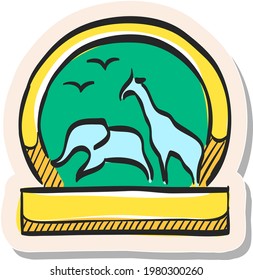 Hand drawn Zoo gate icon in sticker style vector illustration