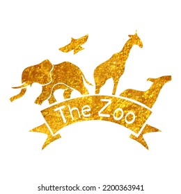 Hand Drawn Zoo Gate Icon In Gold Foil Texture Vector Illustration