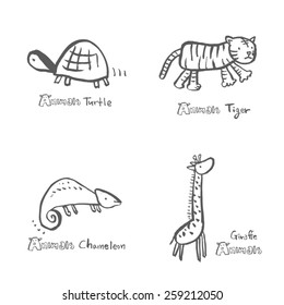Hand drawn ZOO illustration - animal sketch set - vector