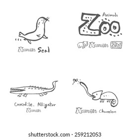 Hand drawn ZOO illustration - animal sketch set - vector