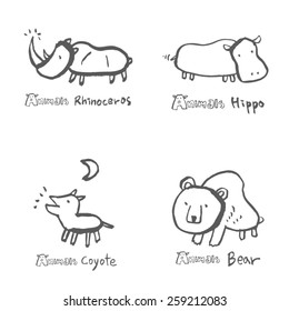 Hand drawn ZOO illustration - animal sketch set - vector