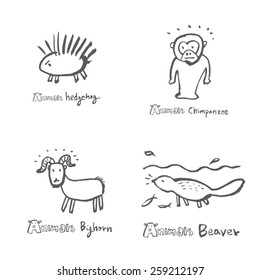 Hand drawn ZOO illustration - animal sketch set - vector