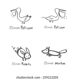 Hand drawn ZOO illustration - animal sketch set - vector