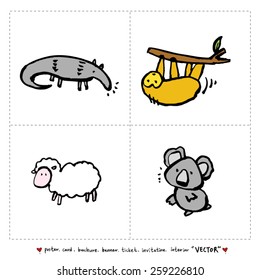 Hand drawn ZOO illustration - animal sketch set - vector