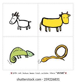 Hand drawn ZOO illustration - animal sketch set - vector