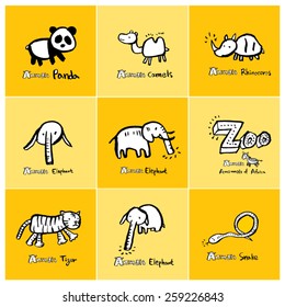 Hand drawn ZOO illustration - animal sketch set - vector