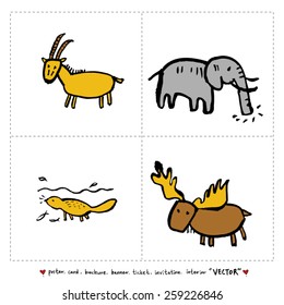 Hand drawn ZOO illustration - animal sketch set - vector