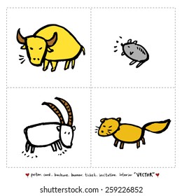 Hand drawn ZOO illustration - animal sketch set - vector